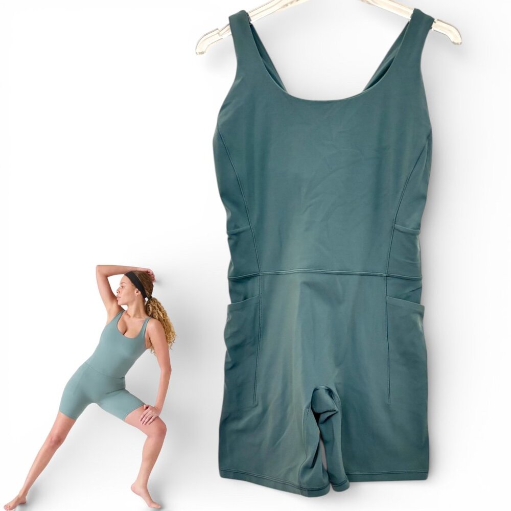 Athleta Salutation Bike Suit‎ Size SMALL Oxidized Green Leotard Bodysuit